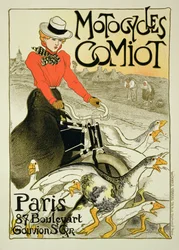 Reprodukcja plakatu reklamującego motocykle Comiot, 1899